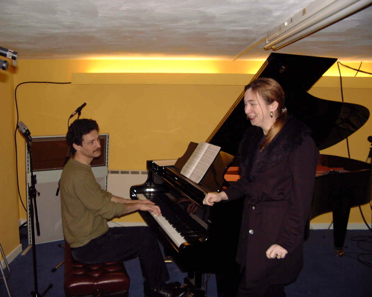 Julian Hellaby and Caroline Milan at the recording studios